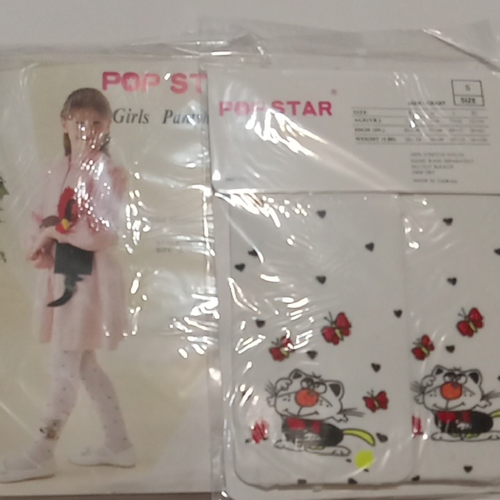 Girls  Pop Stars   Tights   White With Grapics Size Small